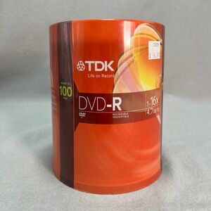 TDK DVD-R 100 Pack Recordable Blank Disc Spindle 16X Speed 4.7 GB Data Y2K Tech